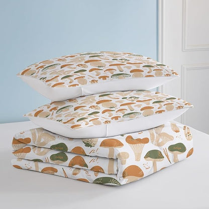 SOULZZZ Cute Mushroom Comforter Twin Size Natural Wild Plants Fungus Mushroom Bed Set Mushroom Comforter Setfor Room Decor 1 Comforter and 2 Pillow Shams,Transparent Mushroom