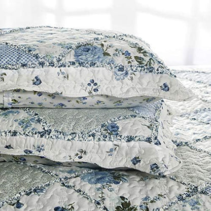 Oversized King Quilt Set Blue Floral Patchwork Alaska King Bedspreads Set