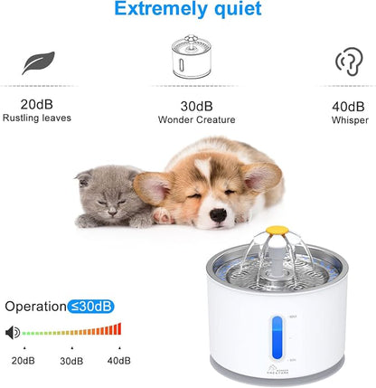 Wonder Creature Cat Water Fountain Stainless Steel Lid 81oz/2.4L | Quiet Pet Fountain, LED Water Level Window, Multi-Layer Filter, Dishwasher-Safe Stainless Steel Lid for Cats and Dogs