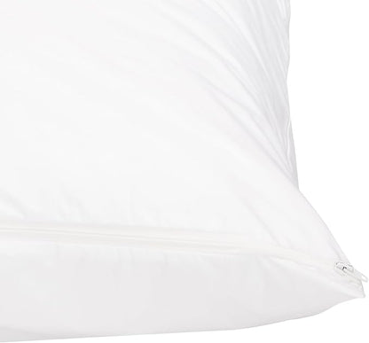 Amazon Basics Standard Breathable 100% Cotton Hypoallergenic Pillow Protector with Zipper, Machine Washable, White, 27 x 21 Inches, Pillows Not Included