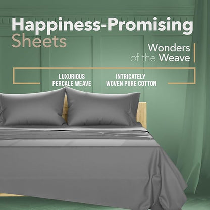 TEXAS LINEN CO. 100% Organic Cotton Percale Sheets Twin XL Size Pack or 2 - Soft & Crisp Organic Cotton Sheets Twin XL Size (6 PC, Dark Grey), Dorm Room Percale Weave Bed Sheet Set, GOTS Certified