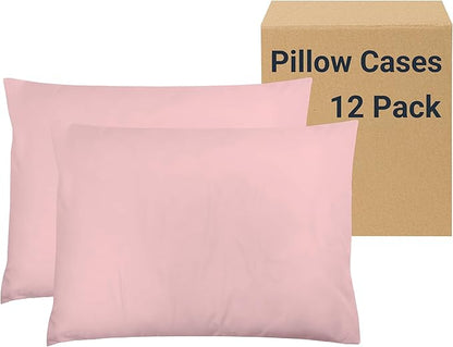 ZPECC Pillow Cases Standard Size Set of 12, 20x26 Envelope Closure Pillowcases, Soft Plain Brushed Microfiber Covers Hypoallergenic Breathable, Pink