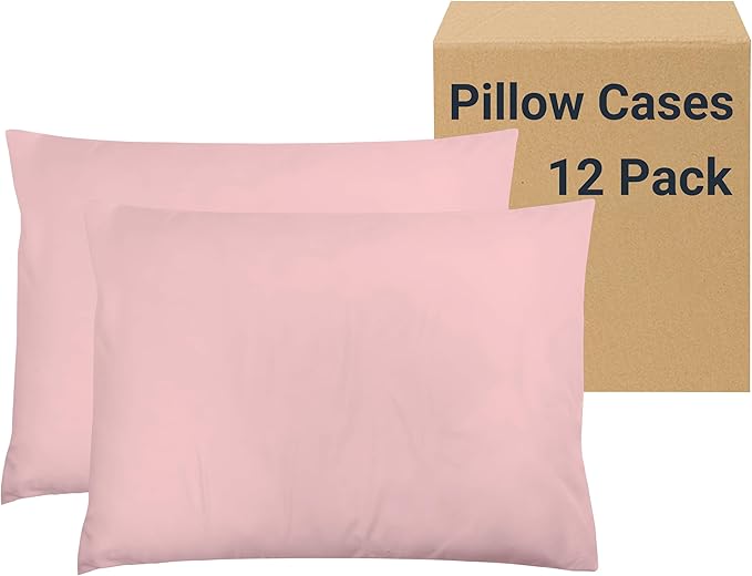 ZPECC Pillow Cases Queen Size Set of 12, 20x30 Envelope Closure Pillowcases, Soft Plain Brushed Microfiber Covers Hypoallergenic Breathable, Pink