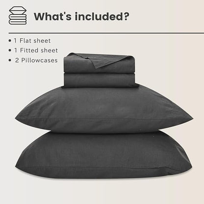 Bedlifes 100% French Linen Sheets King Size 18-24”Extra Deep Pocket 4-Piece Set Breathable & Moisture-Wicking,Soft & Durable Sheets for Thick Mattresses(Dark Grey)