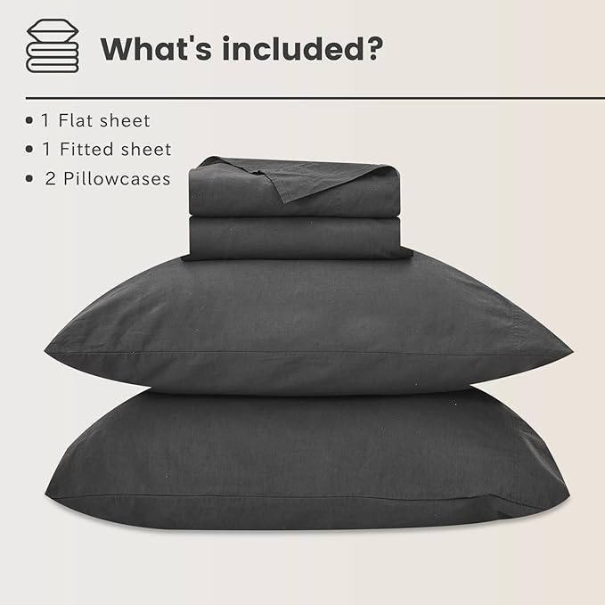 Bedlifes 100% French Linen Sheets California King Size 18-24" Extra Deep Pocket 4-Piece Set Breathable & Moisture-Wicking,Soft & Durable Sheets for Thick Mattresses(Dark Grey)