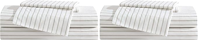Eddie Bauer - Twin Sheet Set, Cotton Percale Bedding Set, Super Soft and Bedding Set, Oeko-Tex Certified (Essential Stripe Beige, Twin) (Pack of 2)