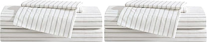 Eddie Bauer - Twin Sheet Set, Cotton Percale Bedding Set, Super Soft and Bedding Set, Oeko-Tex Certified (Essential Stripe Beige, Twin) (Pack of 2)