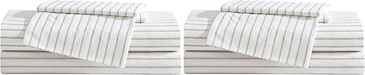 Eddie Bauer - Twin Sheet Set, Cotton Percale Bedding Set, Super Soft and Bedding Set, Oeko-Tex Certified (Essential Stripe Beige, Twin) (Pack of 2)