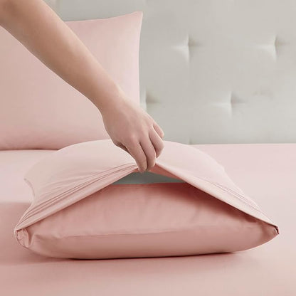 Clara Clark Bed Sheets, Premier 1800 Series Bed Sheet Set, Deep Pocket, Wrinkle, Fade, Stain Resistant, Luxury Soft Bedding Sheets & Pillowcases, Full, Pink Beige