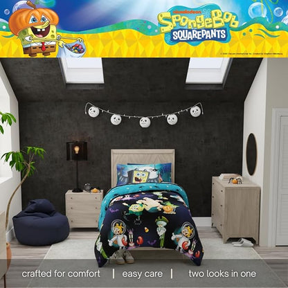 Spongebob Squarepants Kids Halloween Bedding 5 Piece Super Soft Cozy Reversible Comforter and Sheet Set with Sham, Twin, (Officially Licensed Product) by Franco