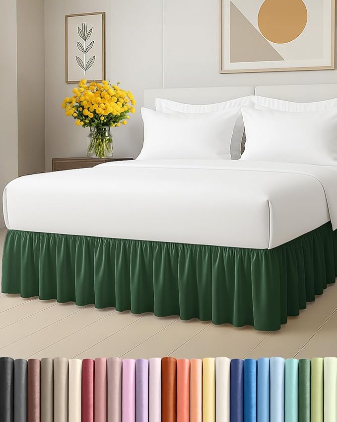 Bedskirt Full Size Ruffle - 18 inch Drop Dust Ruffle Bed Skirt with Platform - Soft, Easy Fit, Premium Hotel Quality - Wrinkle, Fade & Shrink Resistant - For Women, Men, Kids and Teens - Emerald Green