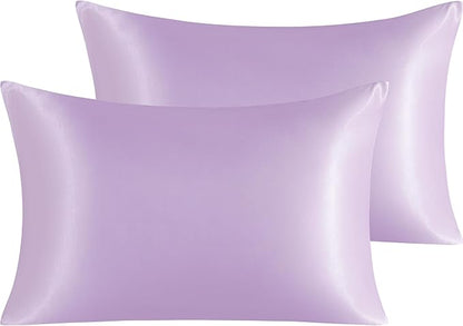 NTBAY 2 Pack Satin Standard Pillowcases for Hair and Skin, Luxurious and Silky Pillow Cases with Envelope Closure, 20x26 Inches, Light Purple