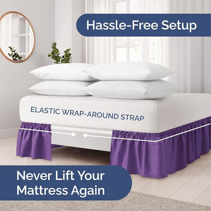Wrap Around Dust Ruffle Bed Skirt - Purple - for Full Size Beds with 15 Inch Drop - Easy Fit Elastic Strap - Adjustable Pleated Bedskirt w/Brushed Fabric - Wrinkle Free - for Women, Men, Kids & Teens