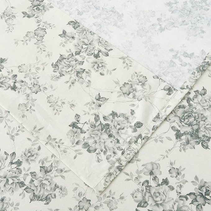 Split King Cotton Sheets Set Printed Bedding Sets, Bedlinen for Mattress Up to 14" Deep, Toile Rose Floral Pattern Bedlinen Set, Gray