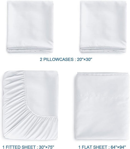 SPRINGSPIRIT Cot Sheets - 30" x 75" x 9", 4 Piece Set, Fitted Sheets for Twin/Camp Bunk/RV Bunk/Guest Beds, White