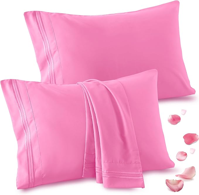Vonty 2 Pack Queen Pillow Cases - 20x30 Inch, 1800 Thread Count Microfiber Pillowcases Queen Size Pink Pillow Cases Luxury & Soft Embroidered Bed Pillow Covers with Envelope Closure
