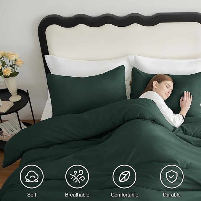 CozyLux Twin/Twin XL Comforter Set Forest Green, 2 Pieces Twin Extra Long Solid Breathable Bedding Sets College Dorm, Luxury Soft Bed Set with Down Alternative Comforter and 1 Pillowcase All Seasons