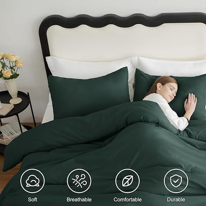 CozyLux Twin/Twin XL Comforter Set Forest Green, 2 Pieces Twin Extra Long Solid Breathable Bedding Sets College Dorm, Luxury Soft Bed Set with Down Alternative Comforter and 1 Pillowcase All Seasons