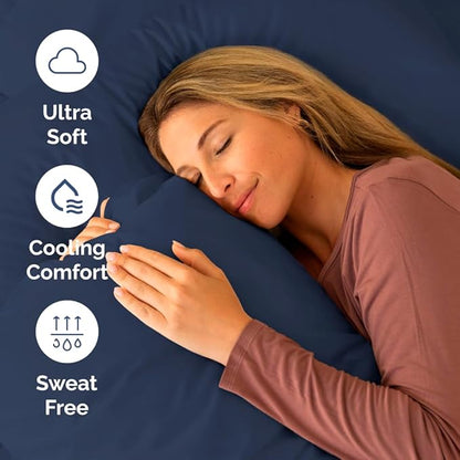 Cot Sheet Set 33” x 75” – 4 Piece Cot Size Twin Mattress Sheets – Ideal for Camper Bunk, RVs, Bunks, Day Care, Camping & Guest Beds - Fits 6” to 10” Mattress - Comdy, Breathable & Cooling - Navy Blue