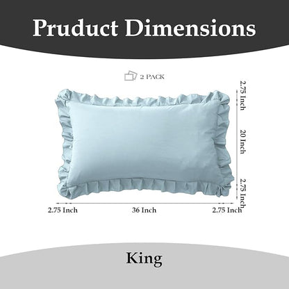 Ruffle Pillow Cases King Size Set of 2 – Soft Wrinkle Resistant Brushed Microfiber Ruffled Pillowcases –Envelope Pillow Shams Cover Festive Gift for Hotels, Guest Rooms 20x36 Inch (Baby Blue)