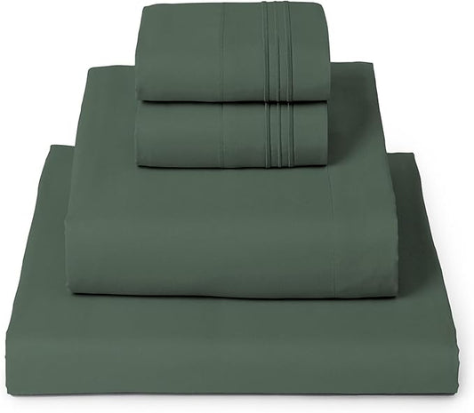 Mellanni Twin Sheet Set - 4-Piece Iconic Collection Bedding, (Including 2 Pillowcases), 16-Inch Deep Pocket, Easy Care, Extra Soft, Cooling Sheets, Brushed Microfiber - Emerald Green