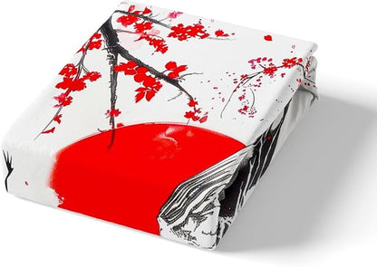 Feelyou Japanese Theme Bedding Set Queen Size Fujiyama Duvet Cover for Adult Kids Boys Girls Cherry Blossom Comforter Cover Set Natural Landscape Bedspread Cover 3Pcs Zipper