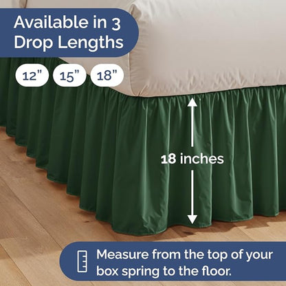 Bedskirt Twin Size Ruffle - 18 inch Drop Dust Ruffle Bed Skirt with Platform - Soft, Easy Fit, Premium Hotel Quality - Wrinkle, Fade & Shrink Resistant - For Women, Men, Kids and Teens - Emerald Green