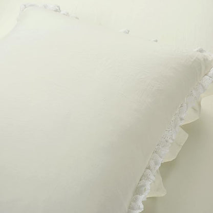 Lush Decor Ella Ruffle Lace Comforter, 2 Piece Set, Twin, Ivory - Cute Comforter - Twin Bedding Set - White Bedding - Coquette Decor - White Lace Trim - Ruffle Trim