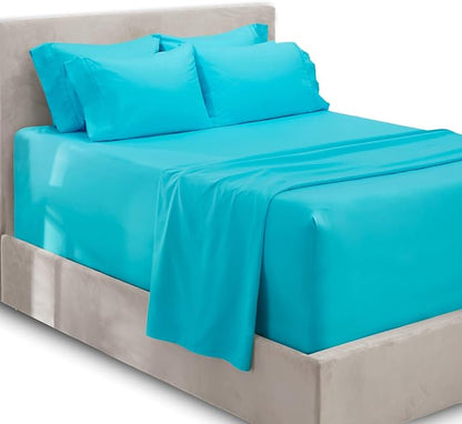 Hearth & Harbor Extra Deep Pocket Queen Sheets Sets - Fits Mattress 18-24 Inches Deep - Extra Deep Pocket Sheets - 6 Piece Queen Size - Beach Blue