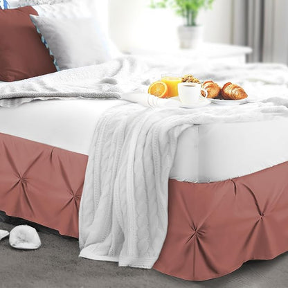 Nestl Pink Clay Bed Skirt Cal King Size, Pinch Pleat Cal King Bed Skirt, 14" Inch Drop Cal King Bedskirt, Hotel Quality Bed Skirts, Microfiber Bedskirt for Cal King Bed, Pink Clay Cal King Bed Skirt