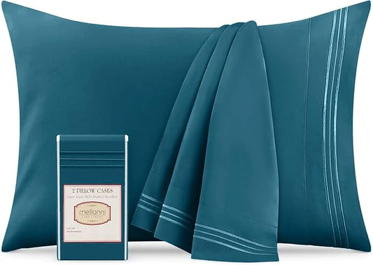 Mellanni Pillow Cases - Luxury, Extra Soft, Cooling Pillow Covers - 2 PC Iconic Collection Pillowcases - Envelope Closure (Standard/Queen 20" x 30", Teal)