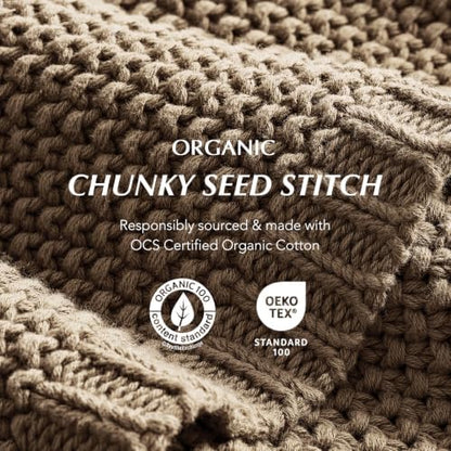 EverGrace Organic Cotton Chunky Knit Throw Blanket, 60 x 80 Stone Taupe