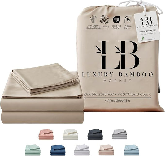 Full Size Sheet Set | Organically Grown | Ultra Soft & Cooling |100% Viscose | 17" Deep Pocket [Dune]