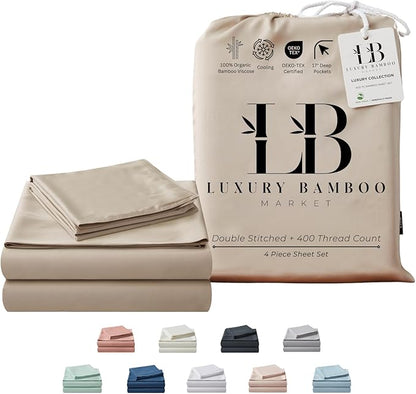 Split King Size Sheet Set | 2 Fitted Sheets for Sleep Number & Adjustable Beds | Organically Grown | Ultra Soft & Cooling |100% Viscose | 17" Deep Pocket [Dune]