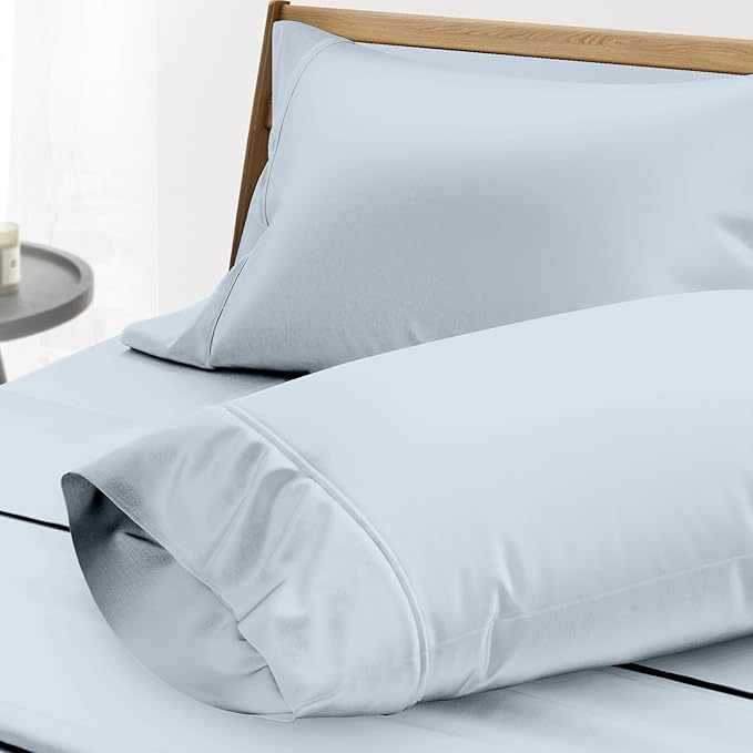 Thread Spread 100% Egyptian Cotton Pillow Cases Queen Size Set of 2 - Luxury 1000 Series Paradise Collection Queen Pillow Cases (Light Blue), Soft Cooling Sateen Hotel Egyptian Cotton Pillowcases