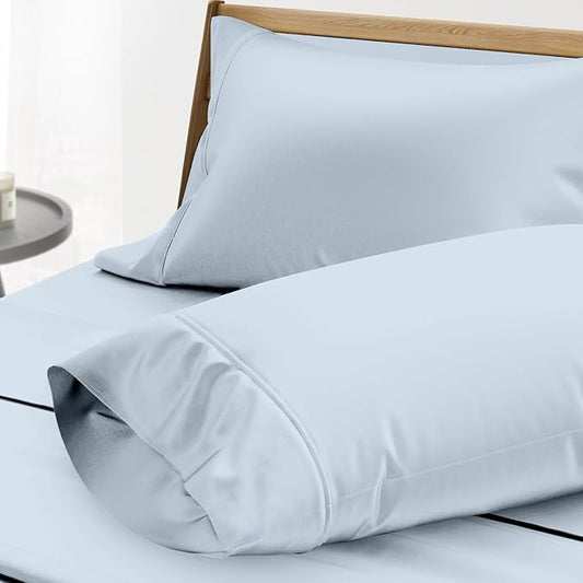 Thread Spread 100% Egyptian Cotton Pillow Cases Queen Size Set of 2 - Luxury 1000 Series Paradise Collection Queen Pillow Cases (Light Blue), Soft Cooling Sateen Hotel Egyptian Cotton Pillowcases