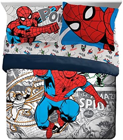 Marvel Spiderman Queen Comforter Set 7 Piece Bedding for Boys, Grey