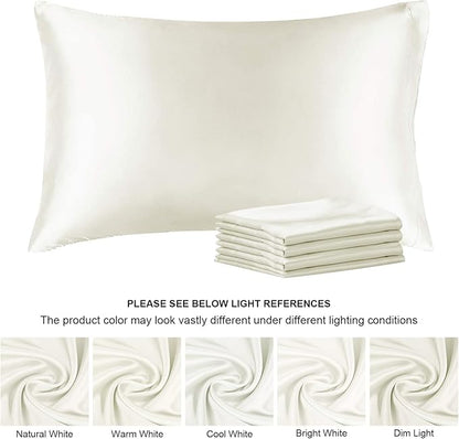BEDELITE Satin Pillowcase for Hair and Skin, Super Soft Similar to Silk Pillow Cases 4 Pack with Envelope Closure, Cooling Pillowcases for Women Men (20"x26" Standard Size, Ivory)