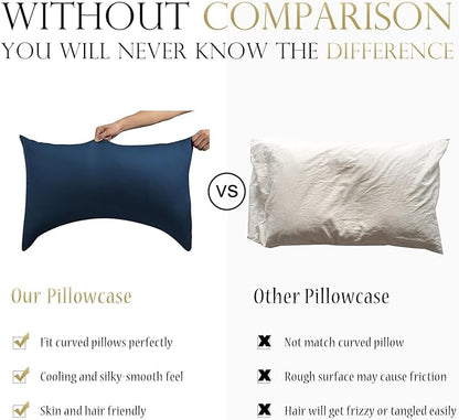 Cooling Curved Pillow Cases - Rayon Derived from Bamboo Side Sleeper Pillowcase Cover - Cool Silky Pillowcase for Hot Sleepers Hair and Skin, Queen Size 1 Piece, 20 * 30 Inches Navy Blue