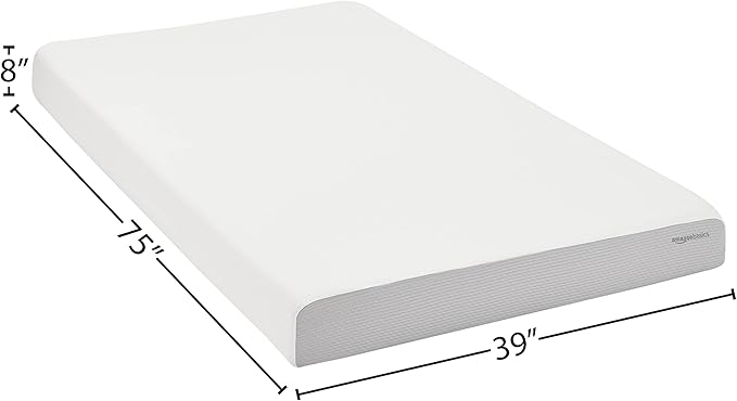 Amazon Basics Memory Foam Mattress, Soft Plush Feel, Breathable, Contours to Body, 8 Inch, Twin, White/Grey