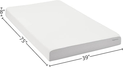 Amazon Basics Memory Foam Mattress, Soft Plush Feel, Breathable, Contours to Body, 8 Inch, Twin, White/Grey