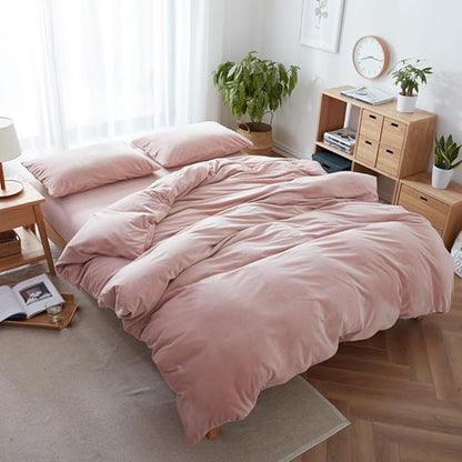 CLOTHKNOW Pink King Size Comforter Set Velvet Bedding Comforter Sets Soft Dusty Blush Comforter with 2 x Pillow Cases