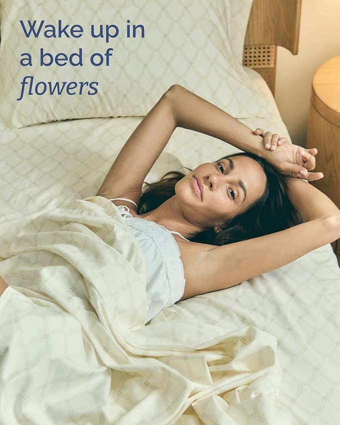 Floral Sheets - Neutral Floral Bed Sheet Set - 1 Flat & 1 Fitted & 2 Pillowcases w/ Deep Pockets - Comfy, Wrinkle & Fade Free Boho Botanical Bedding - Ultra-Soft, Breathable & Cooling - King Size