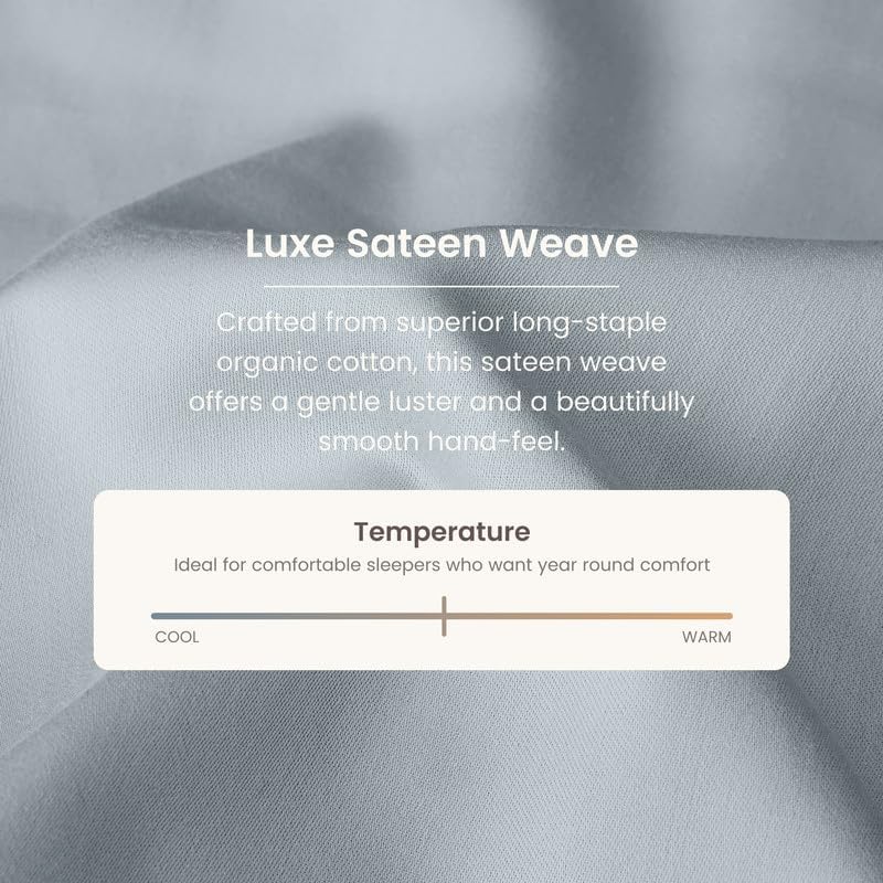 BIOWEAVES 100% Organic Cotton Sheets, 300 Thread Count 4-Piece GOTS Certified Bed Sheet Set Fits Mattress Upto 17" Deep Pocket, Soft & Silky Sateen Weave (California King, Shore)
