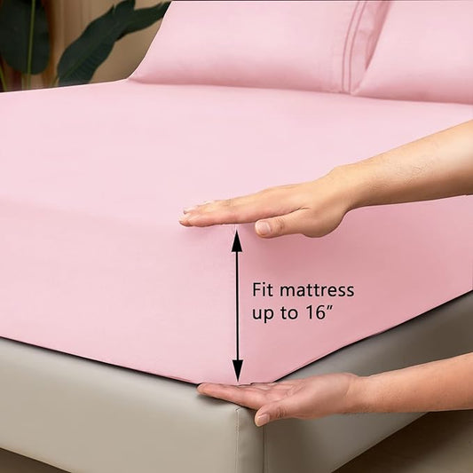 Mejoroom Twin Sheet Set - Hotel Collection Twin Sheets - Bedding Sheets & Pillowcases with Deep Pocket Fitted Sheet, Breathable, Wrinkle & Fade Resistant - 3 Piece(Blush Pink)