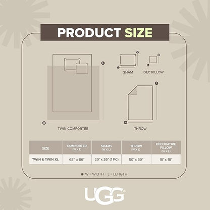 UGG Remina Twin Comforter Set 4 Piece Bed in a Bag with Throw Blanket, Decorative Pillow Sham and Reversible Comforter Hypoallergenic Washable College Dorm Bedding, Twin XL, Brown Birch