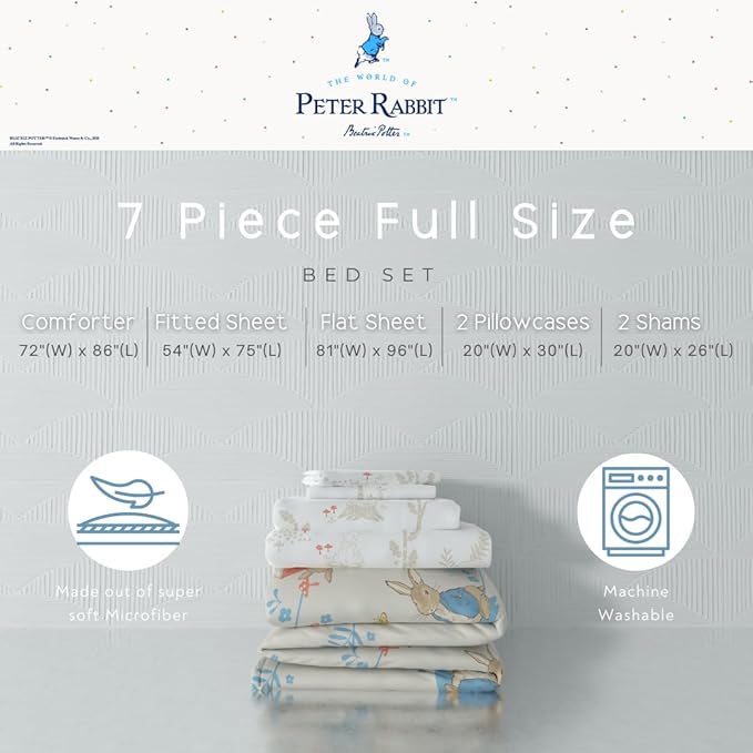 Peter Rabbit Easter Kids Bedding Super Soft & Cozy Reversible Microfiber Comforter and Sheet Set with Sham, 7 Piece Full Size, (Officially Licensed Product) by Franco