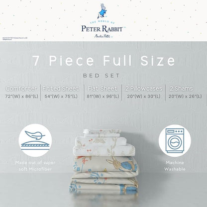 Peter Rabbit Easter Kids Bedding Super Soft & Cozy Reversible Microfiber Comforter and Sheet Set with Sham, 7 Piece Full Size, (Officially Licensed Product) by Franco