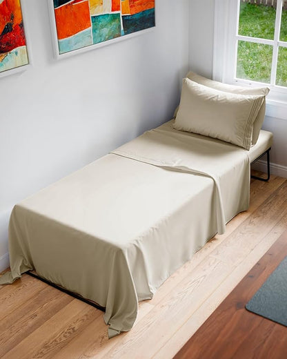 Cot Sheet Set 30” x 75” – 4 Piece Cot Size Narrow Twin Mattress Sheets – Ideal for Camper Bunk, RVs, Bunks, Day Care & Camping - Fits 6” to 10” Mattress, Ultra-Soft, Cozy, Breathable & Cooling - Wheat