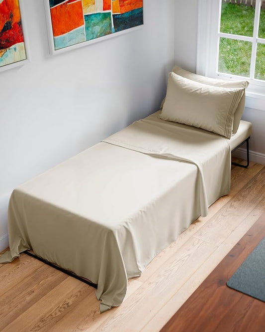 Cot Sheet Set 30” x 75” – 4 Piece Cot Size Narrow Twin Mattress Sheets – Ideal for Camper Bunk, RVs, Bunks, Day Care & Camping - Fits 6” to 10” Mattress, Ultra-Soft, Cozy, Breathable & Cooling - Wheat